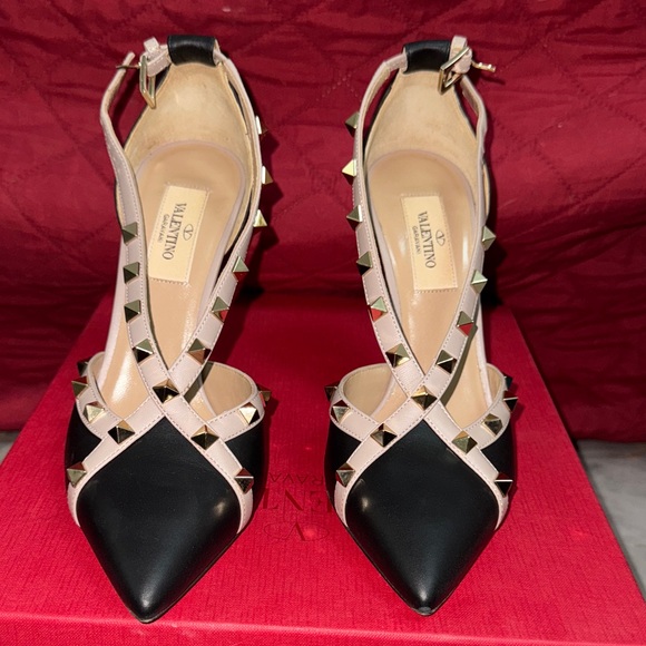 Valentino Black and Cream Studded Heels - Picture 1 of 6